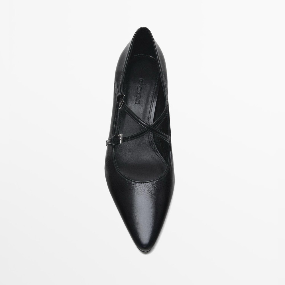 NWT. Massimo Dutti Black Leather High-Heel Criss-Cross Straps Shoes. Size 6,5. - Picture 3 of 8
